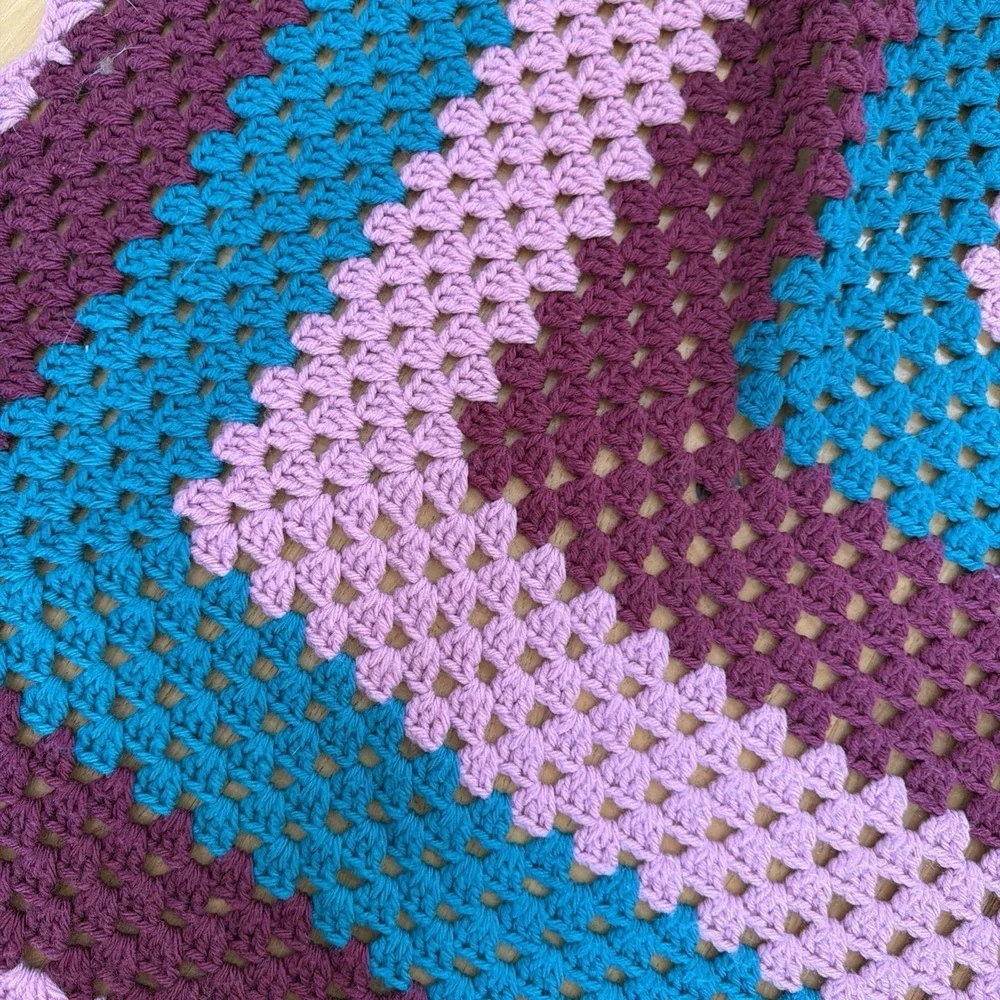 Vintage Hand Crochet Throw Blanket 53x53in